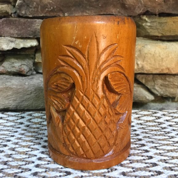 VTG Monkeypod Mug Pineapple Carved Tiki Bar Hawaii - Picture 12 of 14